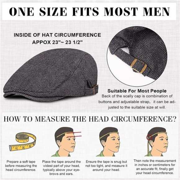 2 Pack Newsboy Hats for Men Classic Herringbone Tweed Wool Blend Flat - Picture 4 of 7